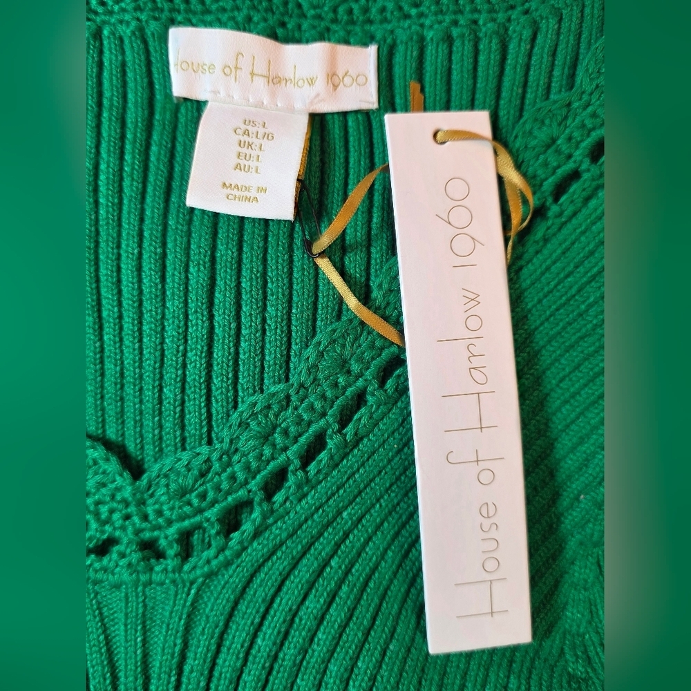 NWT House of Harlow 1960 Kelly Green Scalloped Crochet CropTank Top L - Picture 6 of 7